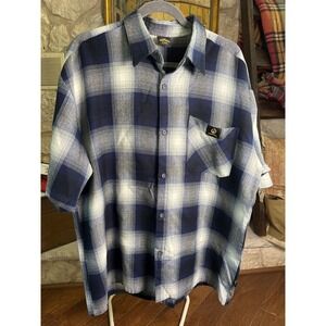 Lowrider Mens X Large Blue White Plaid Short Sleeve Button Up Shirt Casual